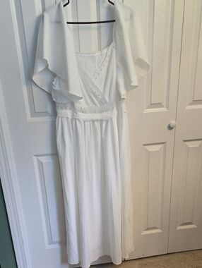 SHEIN White Maxi Dress with Flutter Sleeves